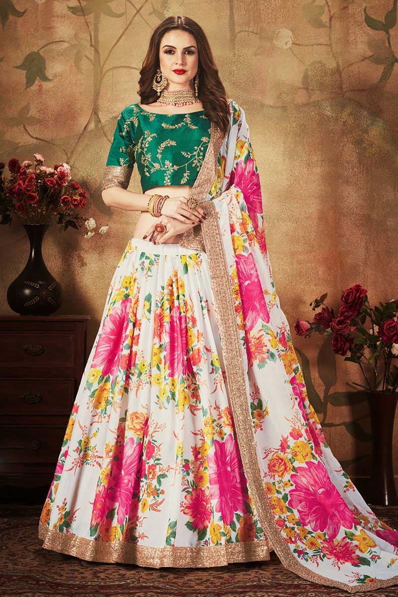 Green And White Color Designer Lehenga Choli