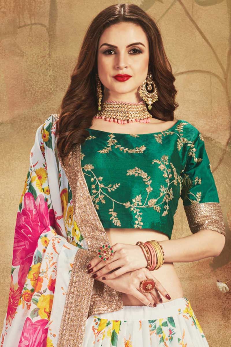 Green And White Color Designer Lehenga Choli