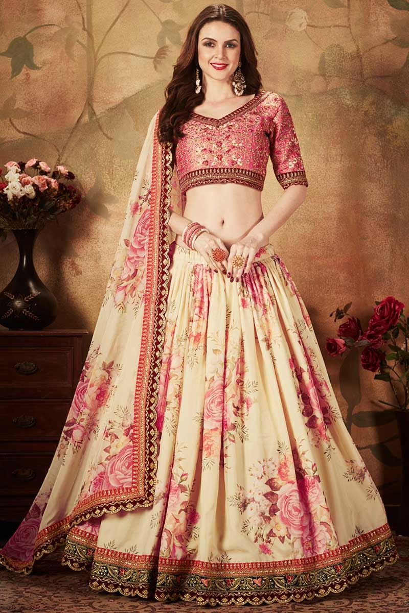 Appealing Pink and Cream Colored Lehenga Choli