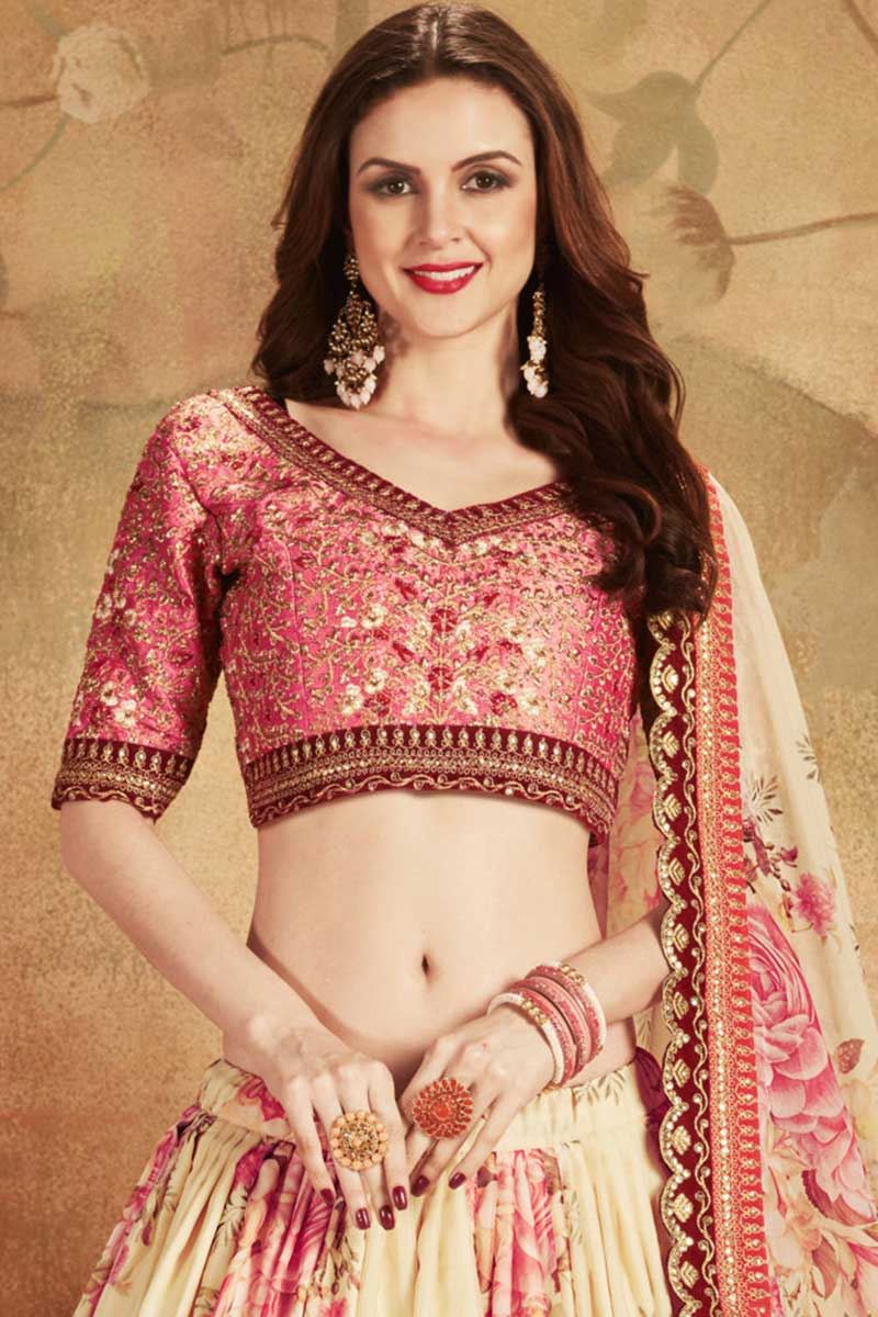 Appealing Pink and Cream Colored Lehenga Choli