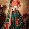 Vibrant Orange and Green Colored Lehenga Choli