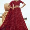 Demanding Red Colored Partywear Embroidered Net Lehenga Choli