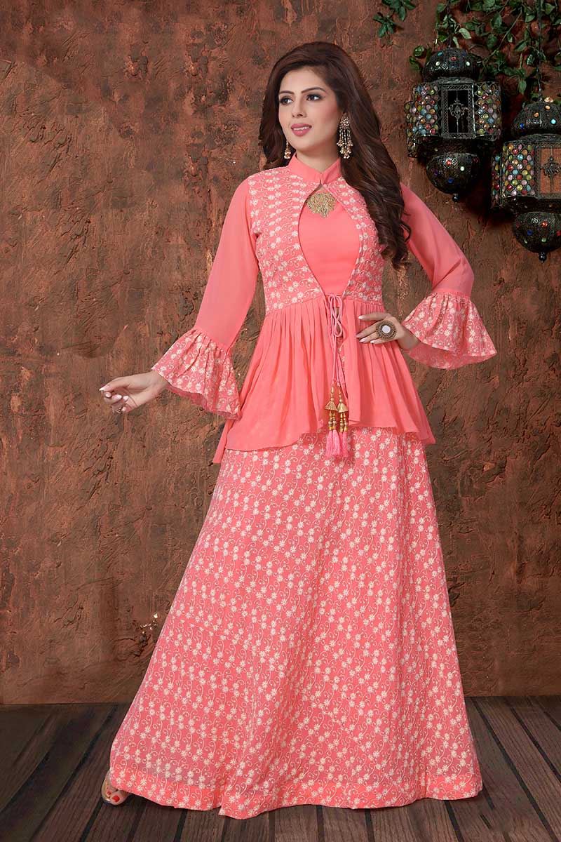 Timeless Peach designer Georgette lehenga choli