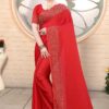 Red Colored Satin Designer Saree