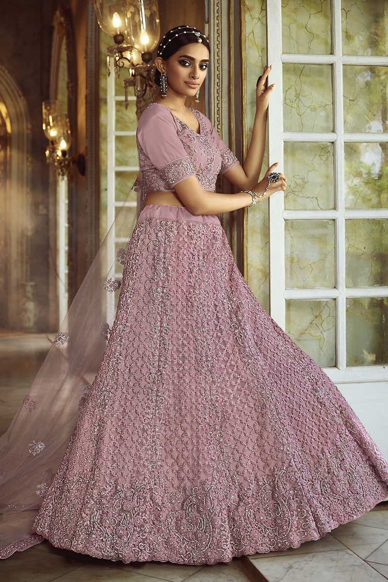 Ideal Pink Colored Party Wear Embroidered Net Lehenga Choli