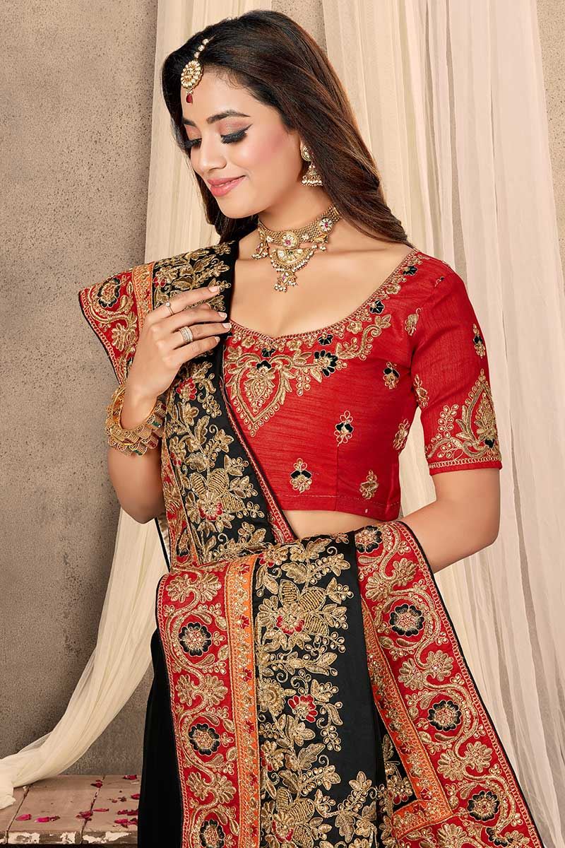 Gorgeous Black Colored Partywear Satin Saree