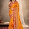 Excellent Mustard Colored Festive Wear Satin Saree