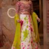 Graceful Off-white& Pink Colored Wedding Wear Silk Lehenga Choli