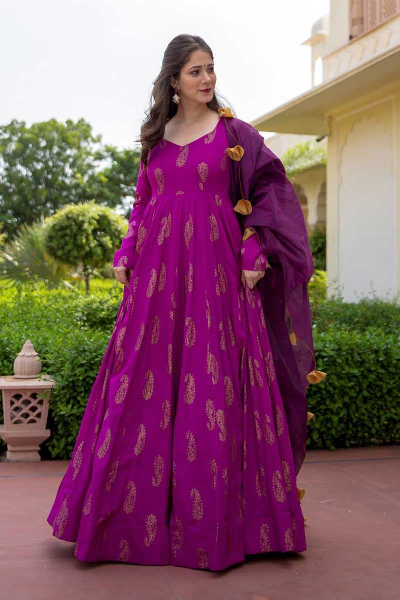 Partywear Designer Purple Colored Kurti With Dupatta
