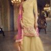 Latest Designer Beige Colored Organza Gharara Suit (Unstitched suit)