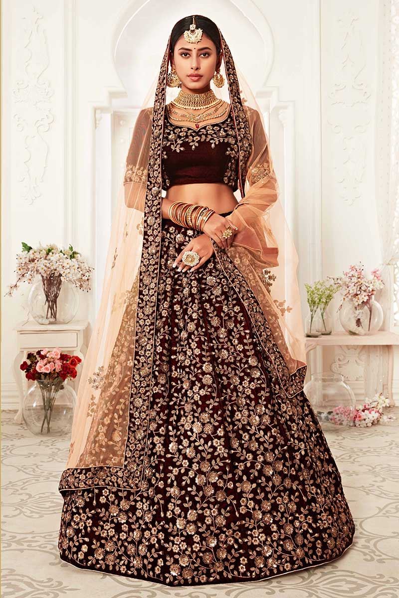 Latest Designer Maroon Colored Bridal Lehenga Choli