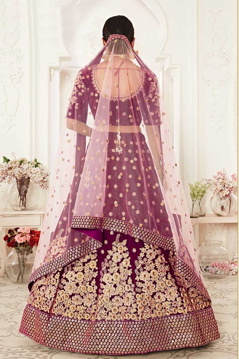 Latest Designer Purple Colored Bridal Lehenga Choli