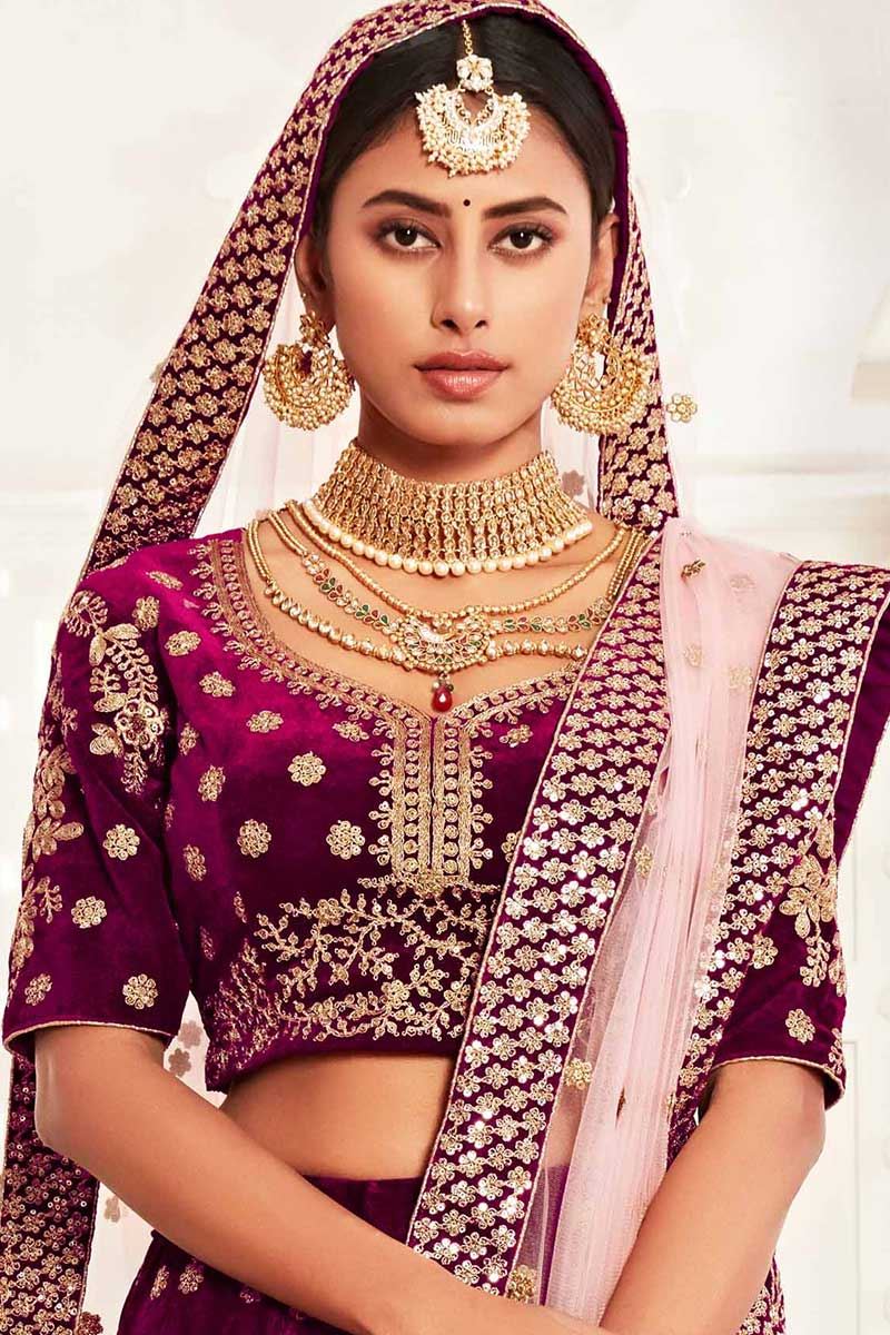 Latest Designer Purple Colored Bridal Lehenga Choli