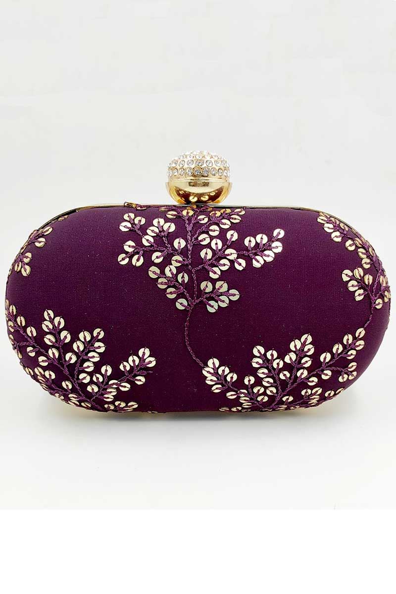Exclusive Designer Purple Colored Oval Shape Clutches
