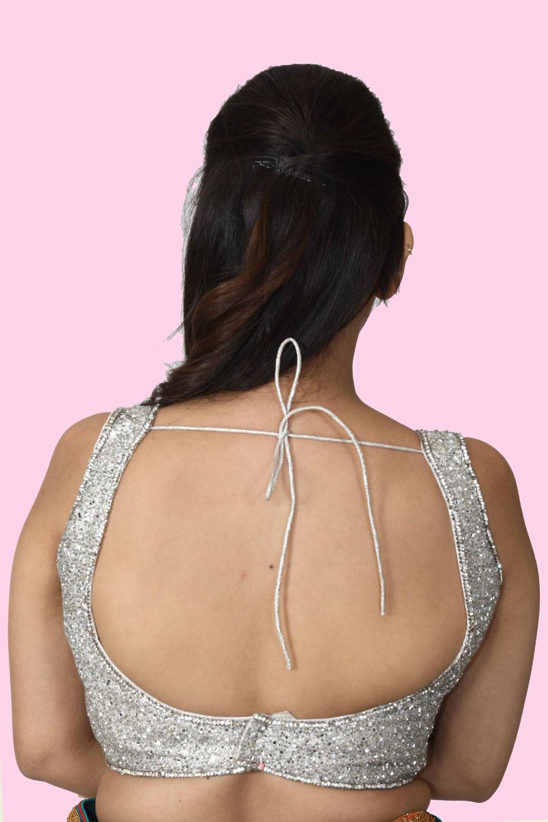 Blooming Silver Colored Ready Made Blouse