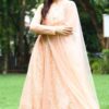 Beautiful Peach Colored Net Anarkali Suit (Unstitched suit)