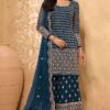 Classical Teal Blue Colored Designer Palazzo Suit (Unstitched suit)