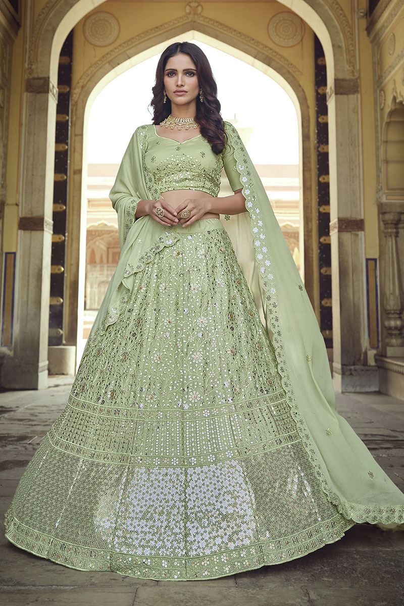 Designer Partywear Green Colored Georgette Lehenga Choli