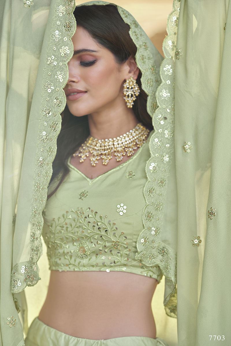 Designer Partywear Green Colored Georgette Lehenga Choli