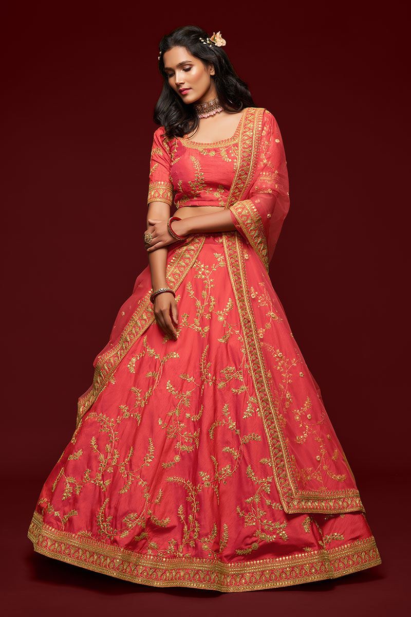 Designer Peach Colored Traditional Lehenga choli