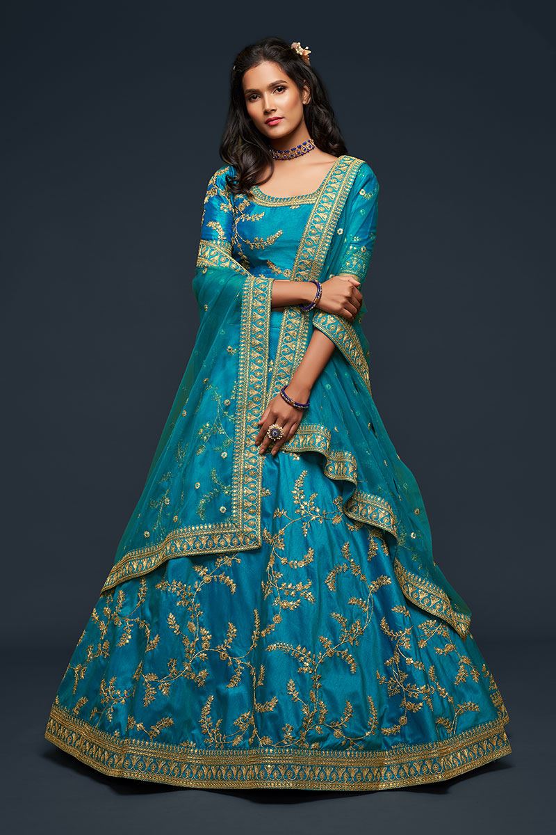 Designer turquoise Colored Traditional Lehenga choli