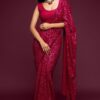 Sequins Work Pink Colored Partywear Designer Saree