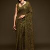 Sequins Work Olive Green Colored Partywear Designer Saree
