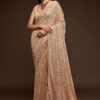 Sequins Work Beige Colored Partywear Designer Saree