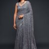 Sequins Work Grey Colored Partywear Designer Saree