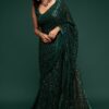 Sequins Work Bottle Green Colored Partywear Designer Saree