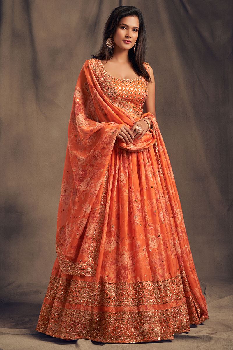 Elegant Orange Colored Designer Lehenga Choli