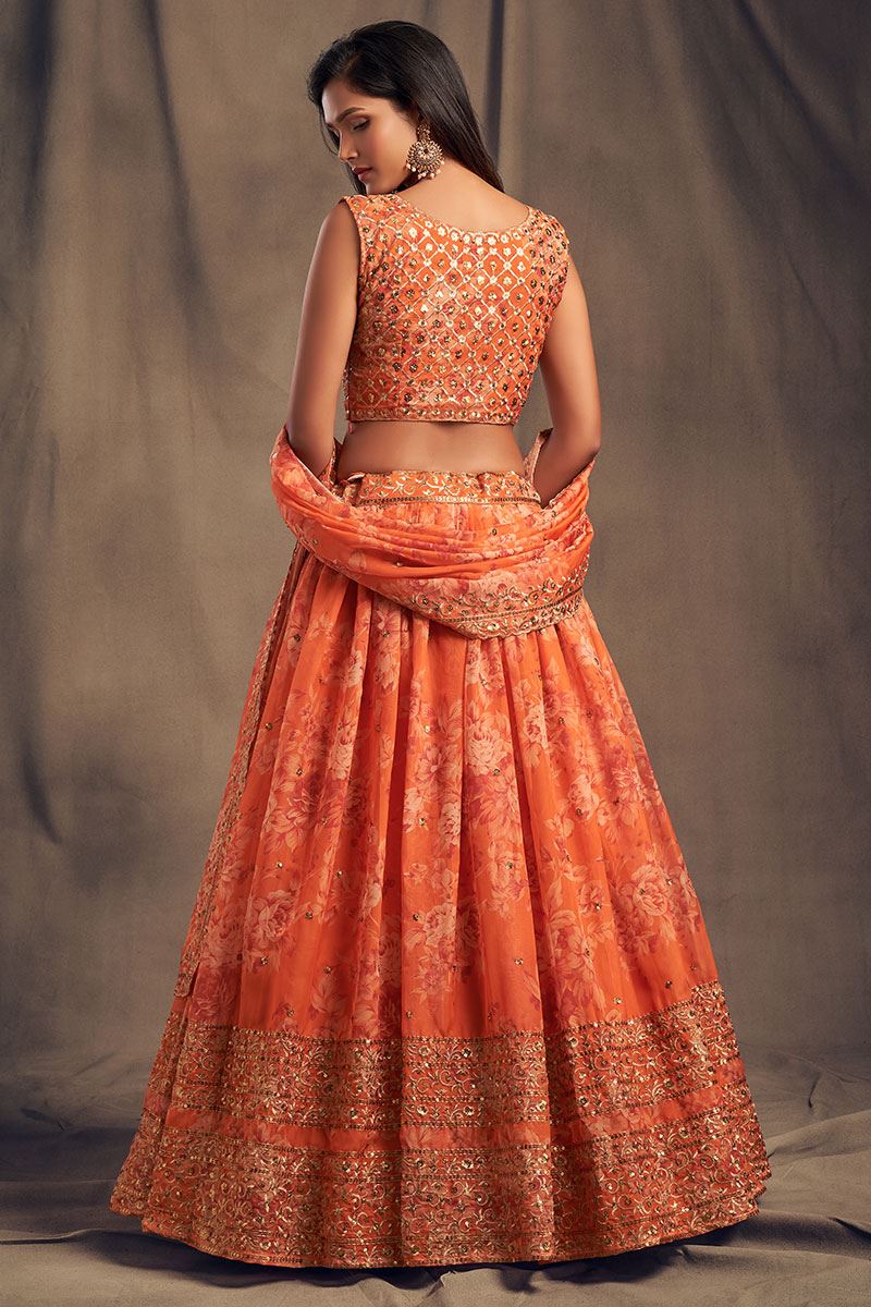 Elegant Orange Colored Designer Lehenga Choli