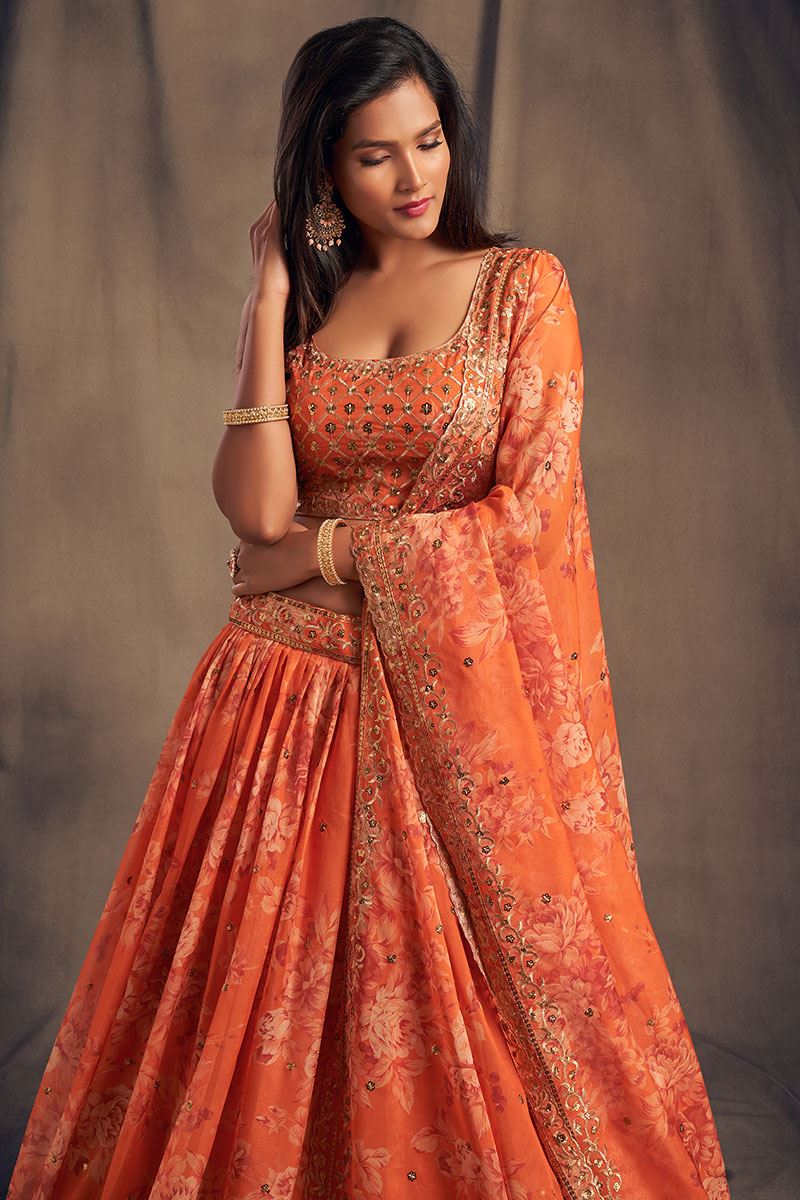 Elegant Orange Colored Designer Lehenga Choli
