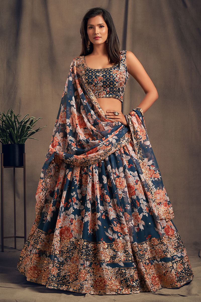Exquisite Dove Blue Colored Designer Lehenga Choli
