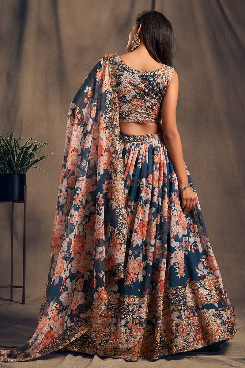 Exquisite Dove Blue Colored Designer Lehenga Choli
