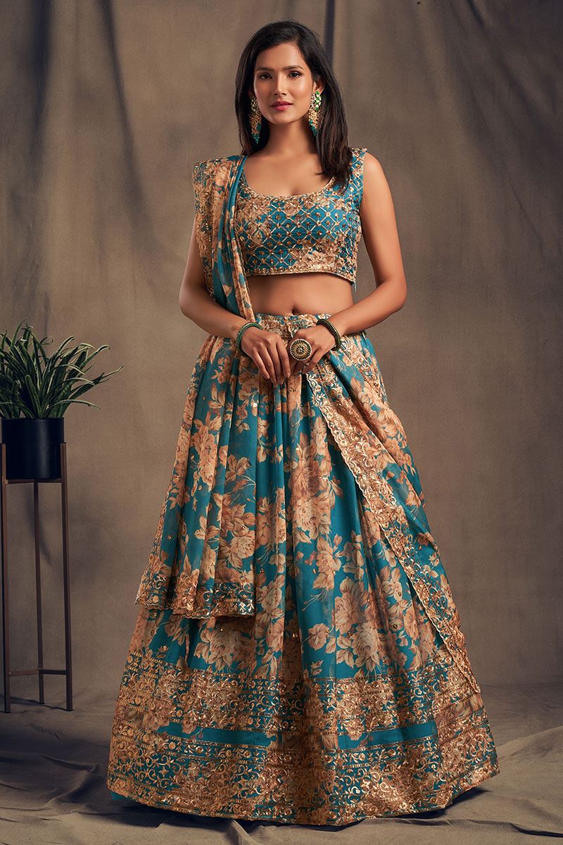 Aesthetic Teal Blue Designer Lehenga Choli