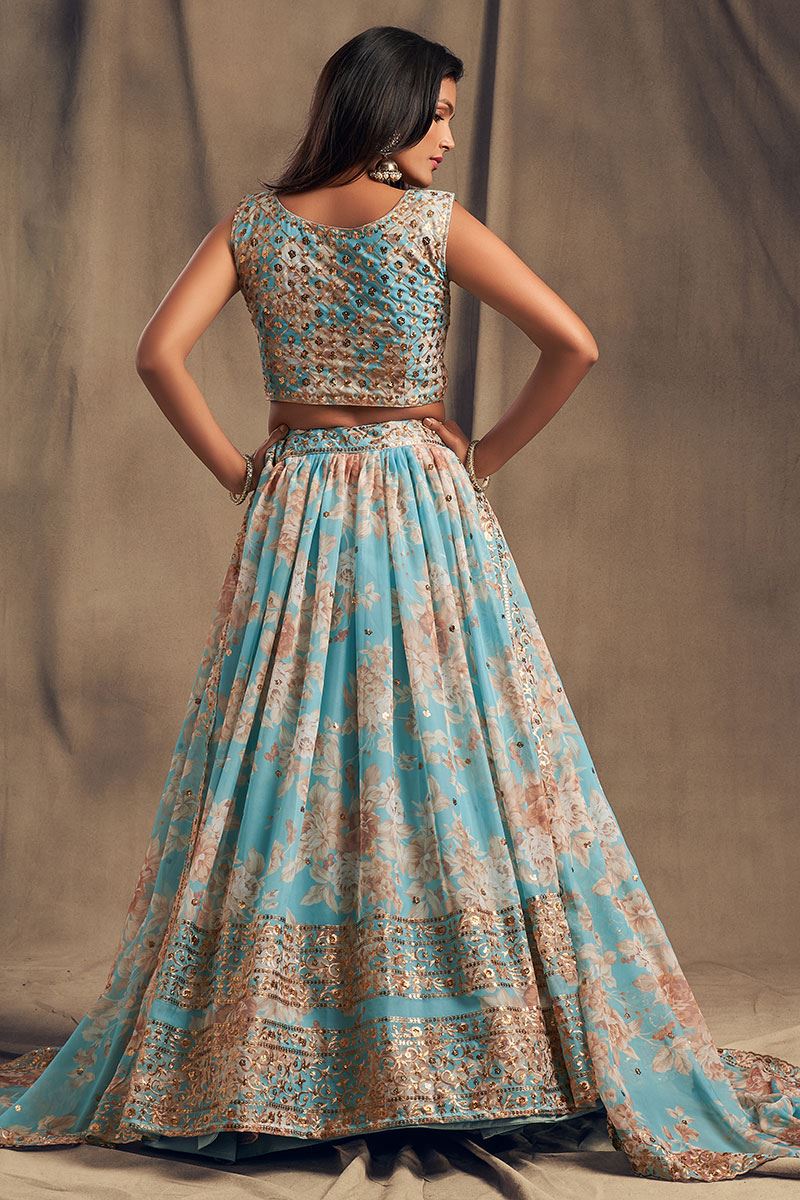 Irresistible Sky Blue Designer Lehenga Choli
