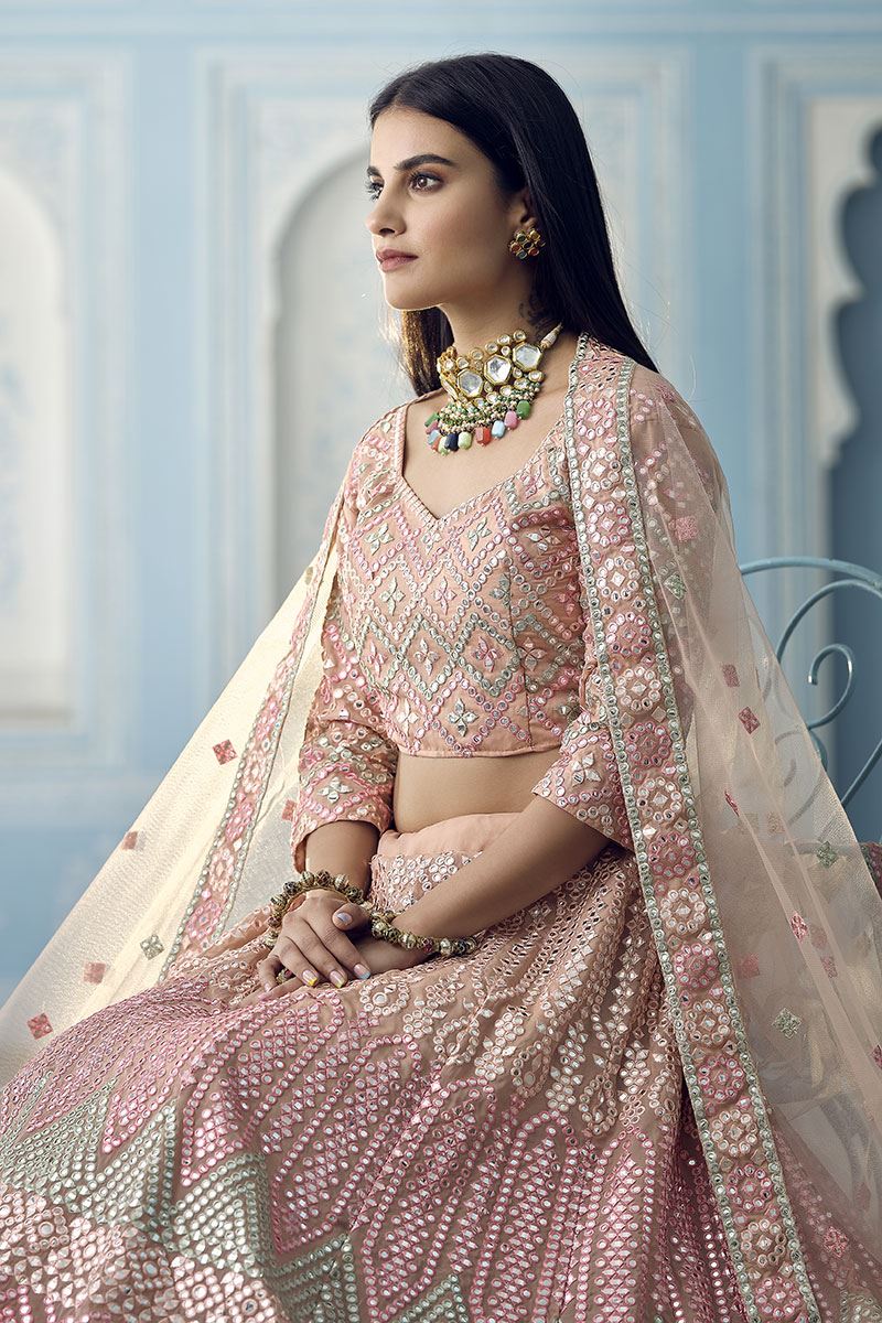 Appealing Peach Colored Designer Lehenga Choli