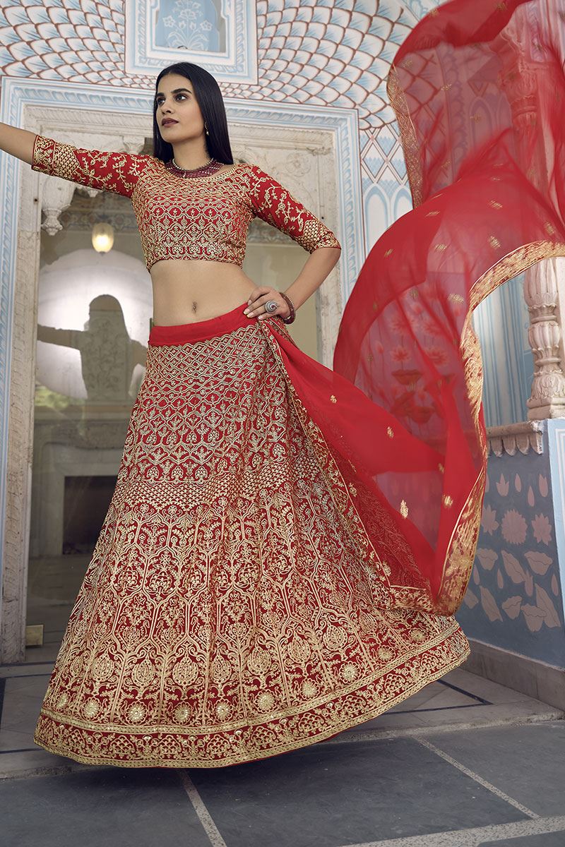 Alluring Red Colored Designer Lehenga Choli