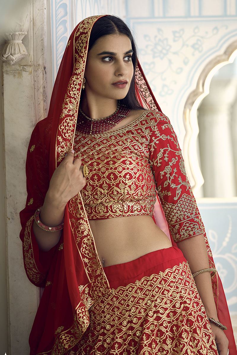 Alluring Red Colored Designer Lehenga Choli
