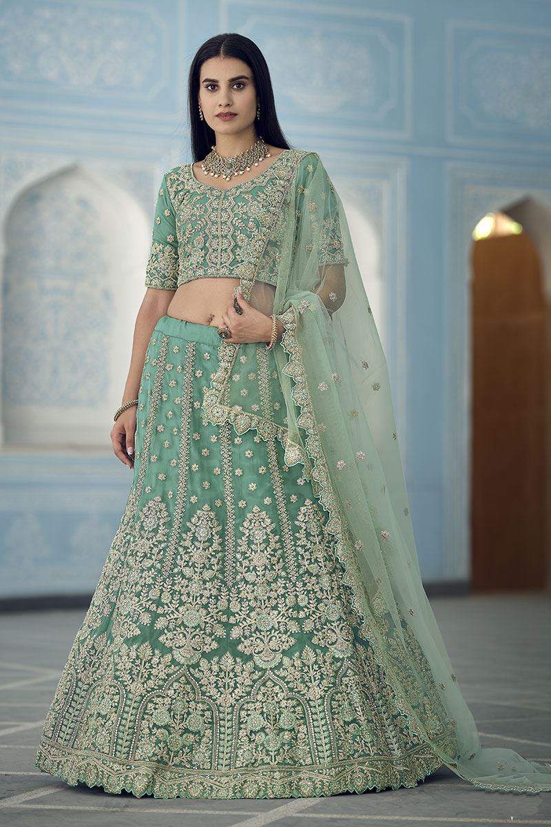 Charming Turquoise Colored Designer Lehenga Choli