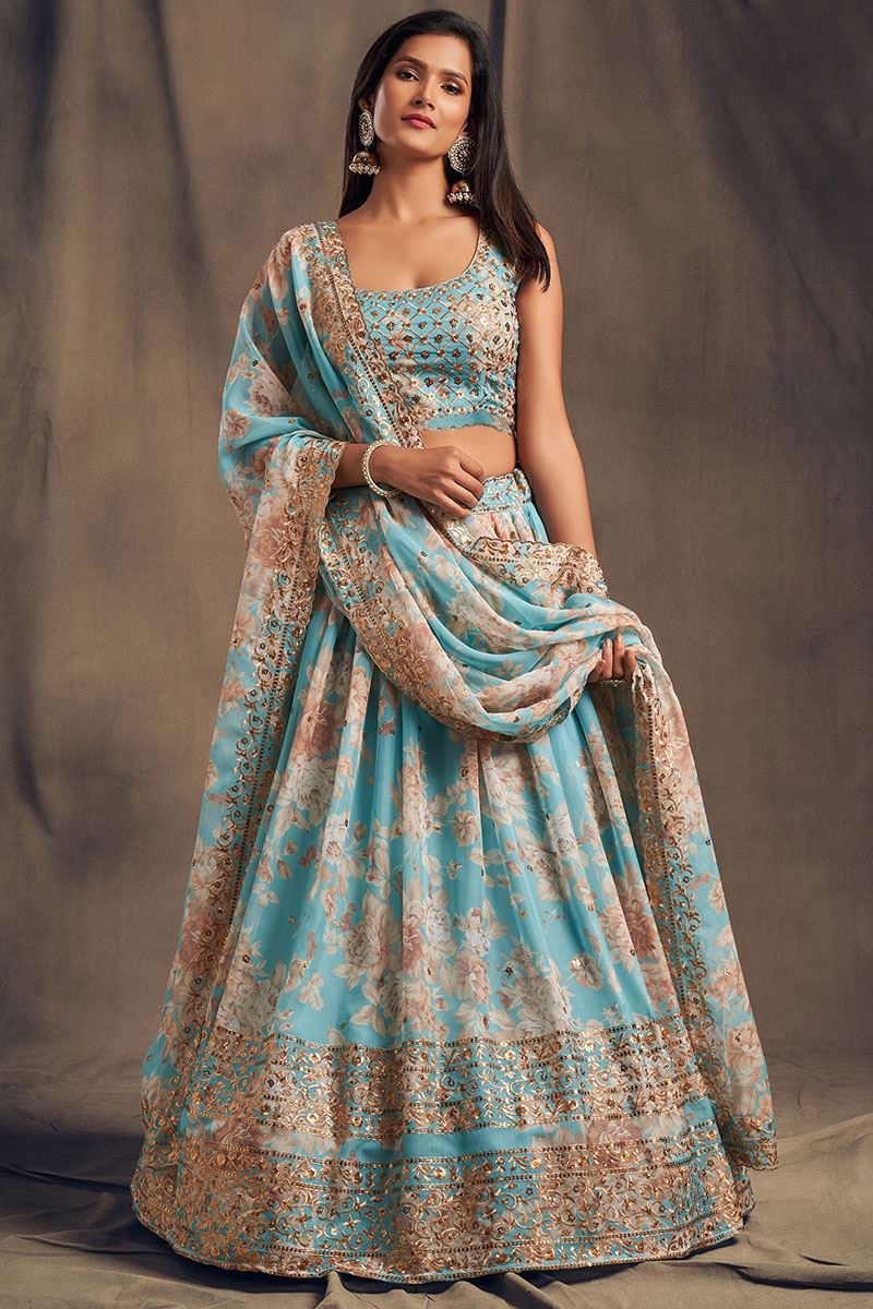 Irresistible Sky Blue Designer Lehenga Choli