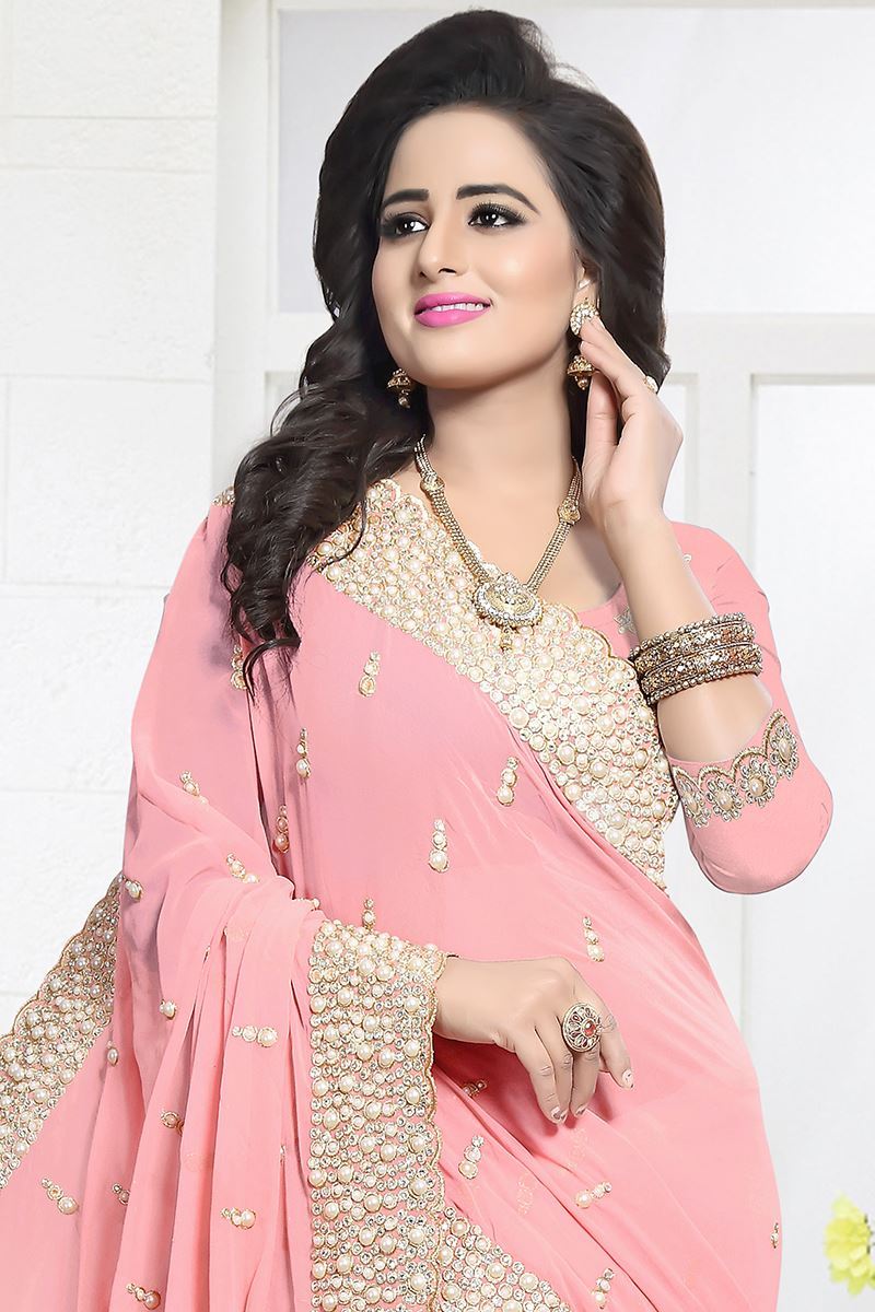 Ravishing pink designer saree with pearl