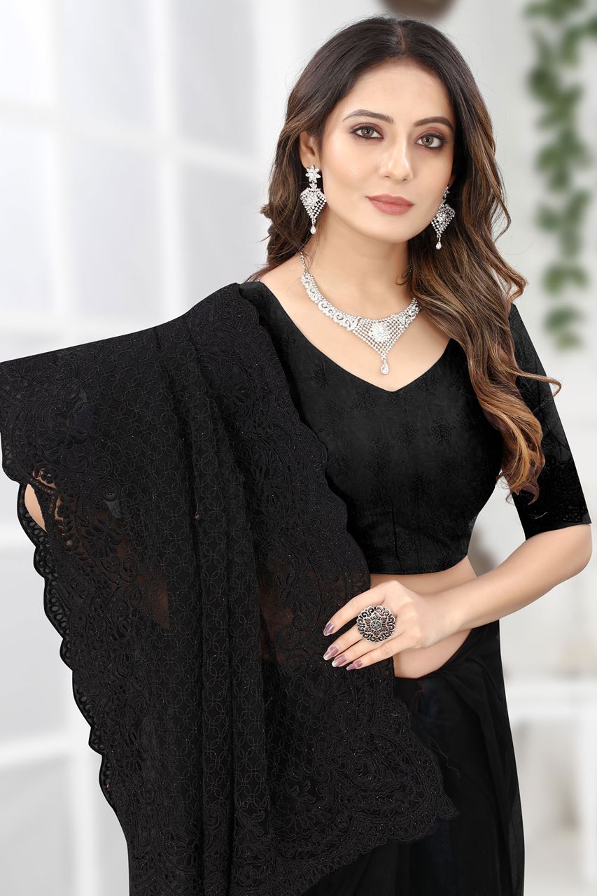 Aesthetic Black Colored Designer Saree