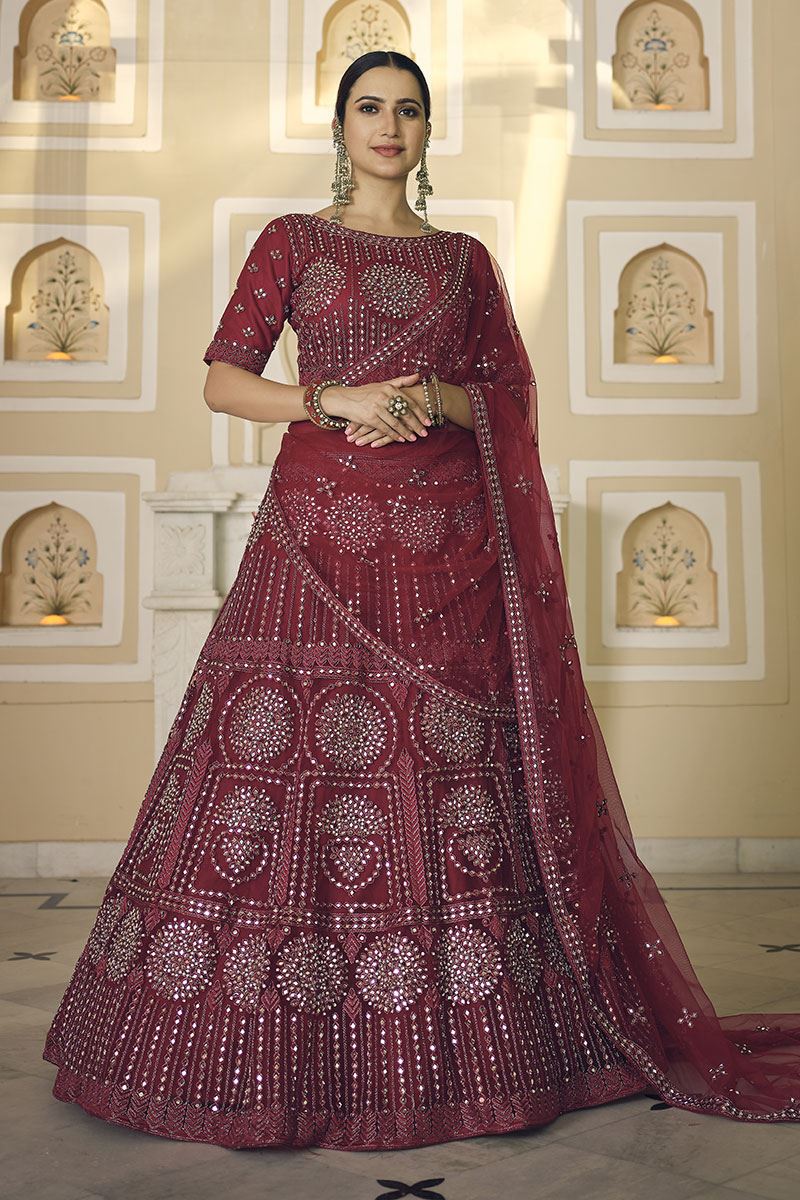 Dazzling Maroon Colored Designer Lehenga Choli