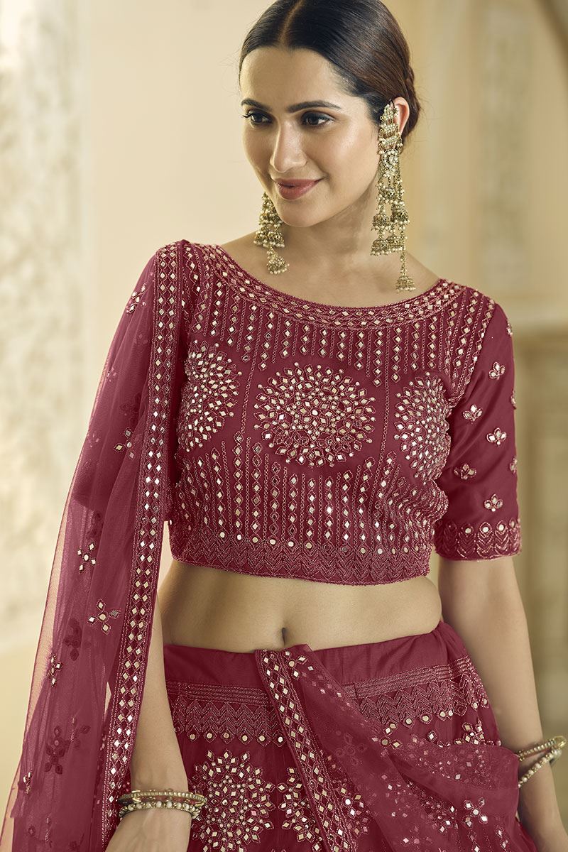 Dazzling Maroon Colored Designer Lehenga Choli