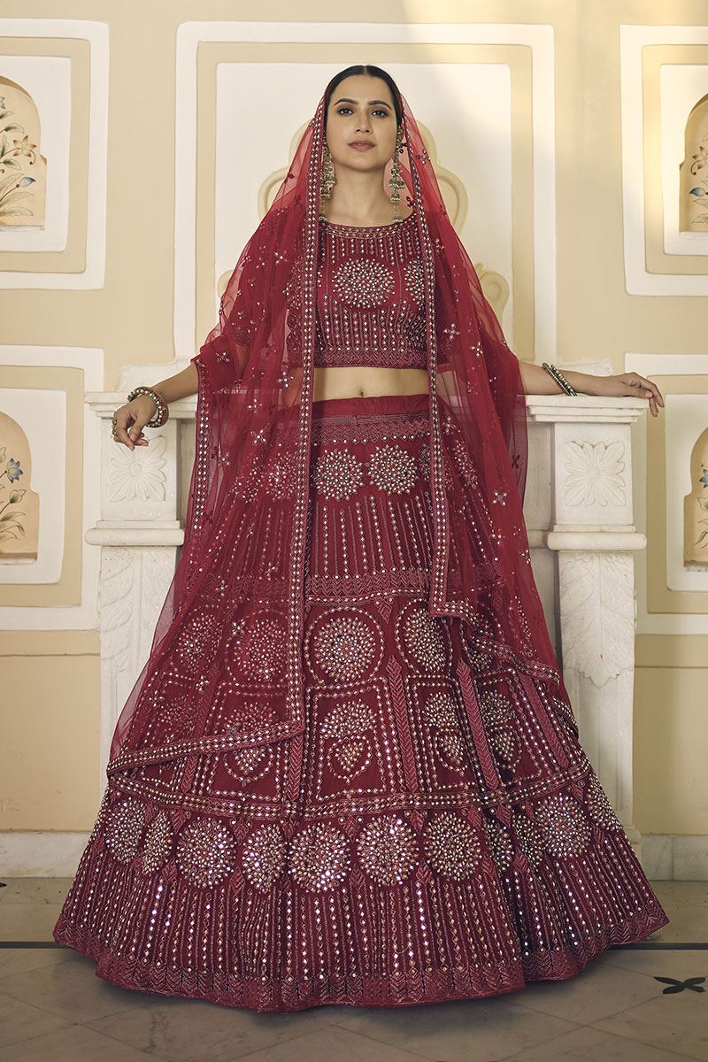 Dazzling Maroon Colored Designer Lehenga Choli