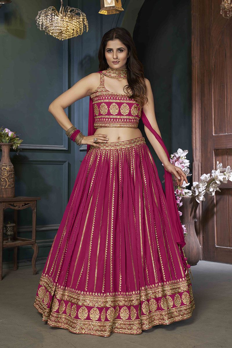 Alluring Pink Colored Designer Silk Lehenga Choli