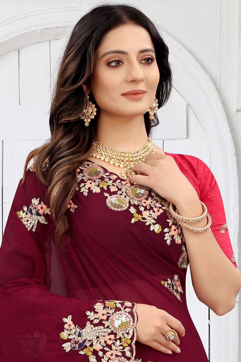Outstanding Maroon Colored Designer Saree