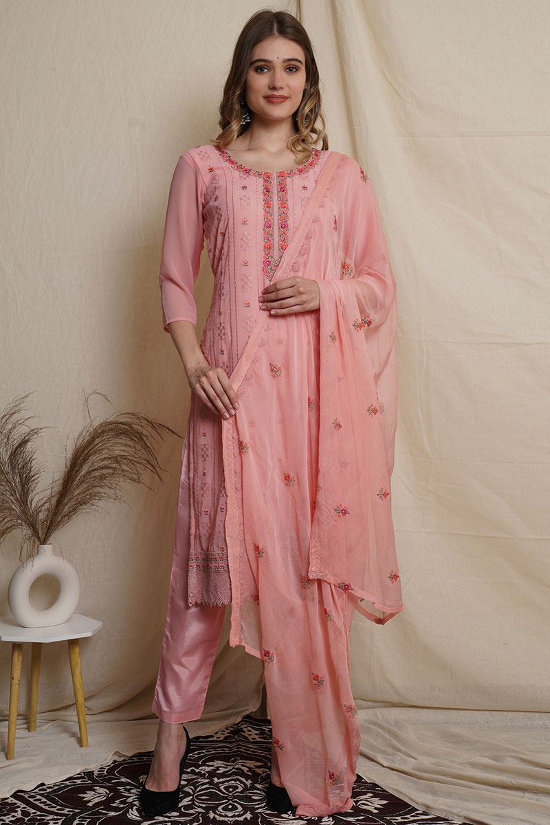 Exquisite Pink Colored Designer Suit (Unstitched suit)